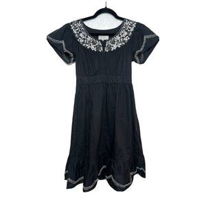 ZIMMERMANN Women's Black Cotton Dress Embroidered White Trim Ruffles 1/Small (W)